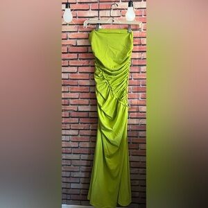 Anthropologie Strapless Green Ruched Dress